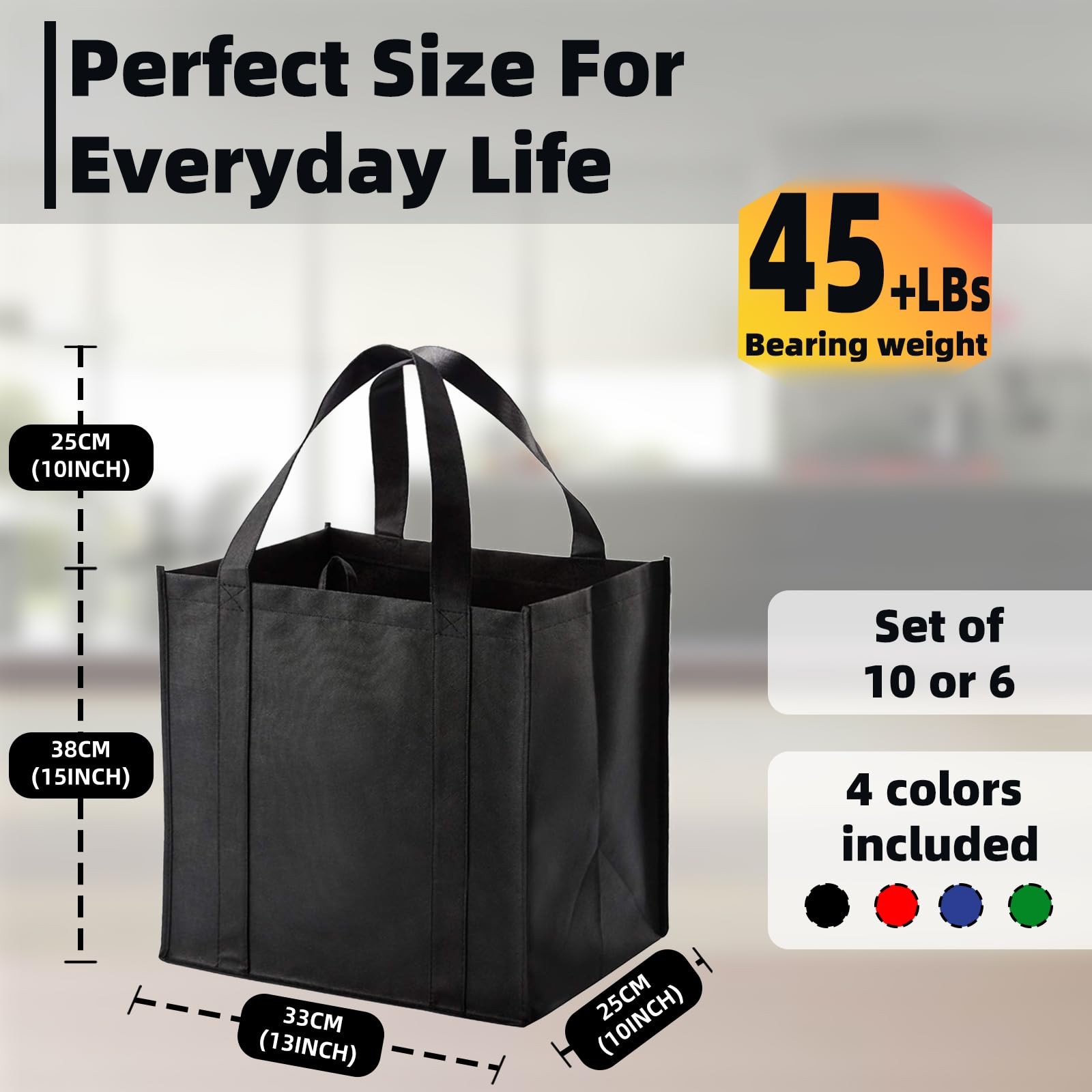 6 Pack Reusable Reinforced Handle Grocery Bags – Heavy Duty Large Shopping To…