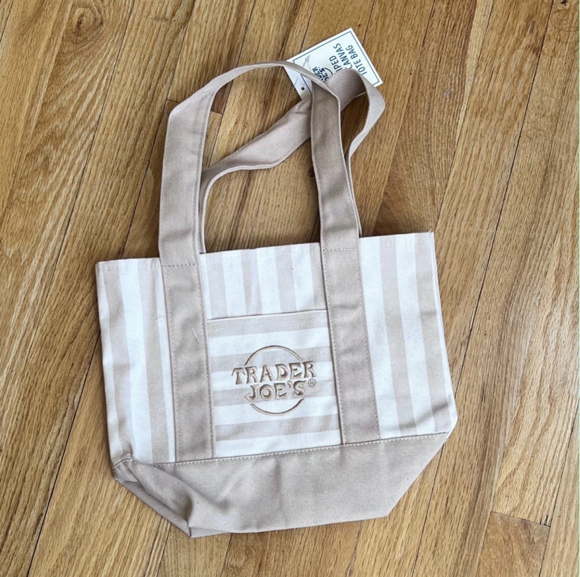 Trader Joe’s Limited Mini Canvas Pastel Striped Tote Bag 2026 biege