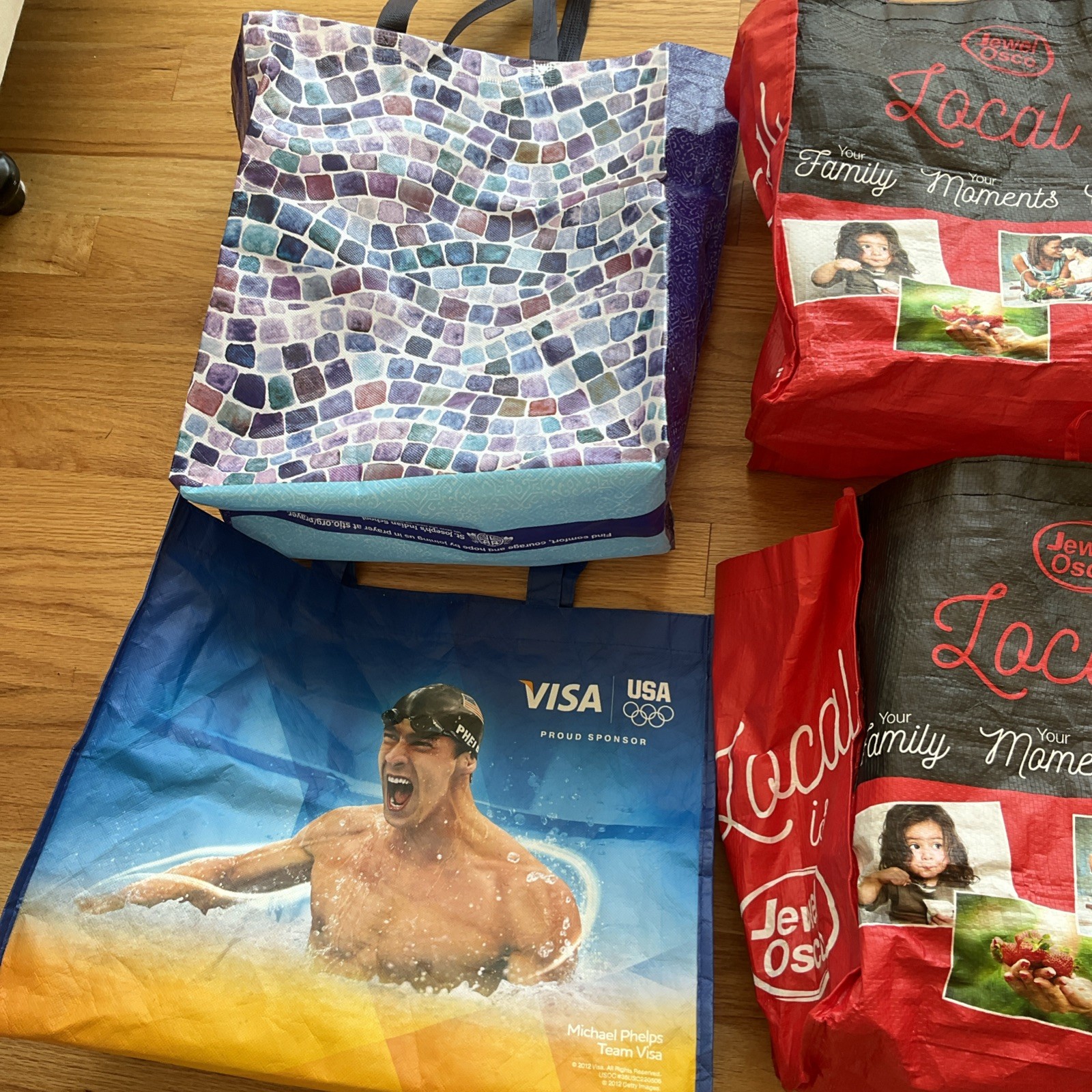 Mixed Lot of 5 Reusable Shopping Tote Bags Medium to Large Sizes Assorted