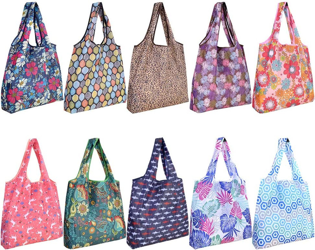 SZUAH 10 Pack Reusable Grocery Shopping Bags, Foldable Shopping Bags Grocery Tot