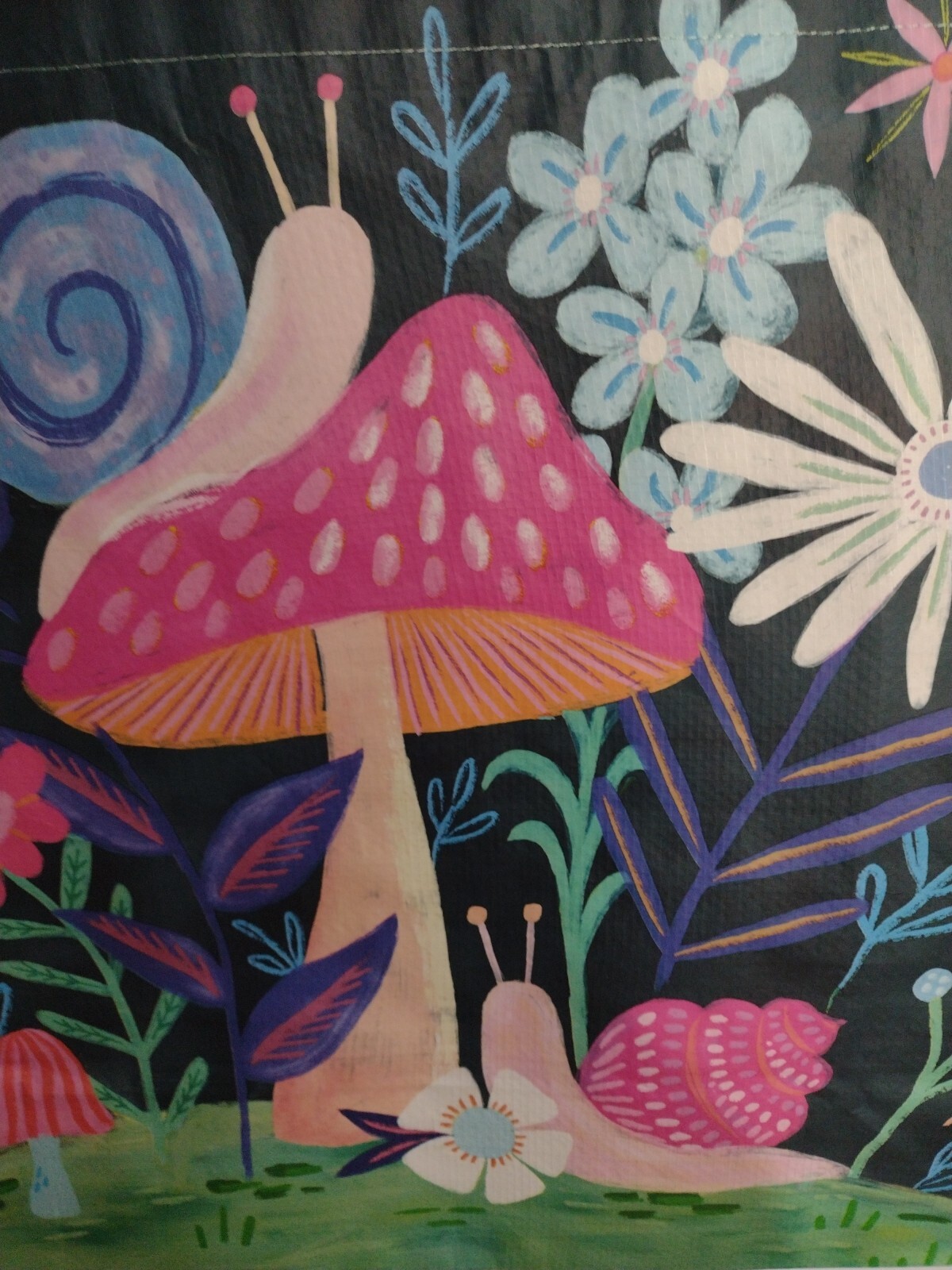 TJ Maxx Large Shopping Bag Mushroom and Snail Print Eco Friendly Reusable Tote