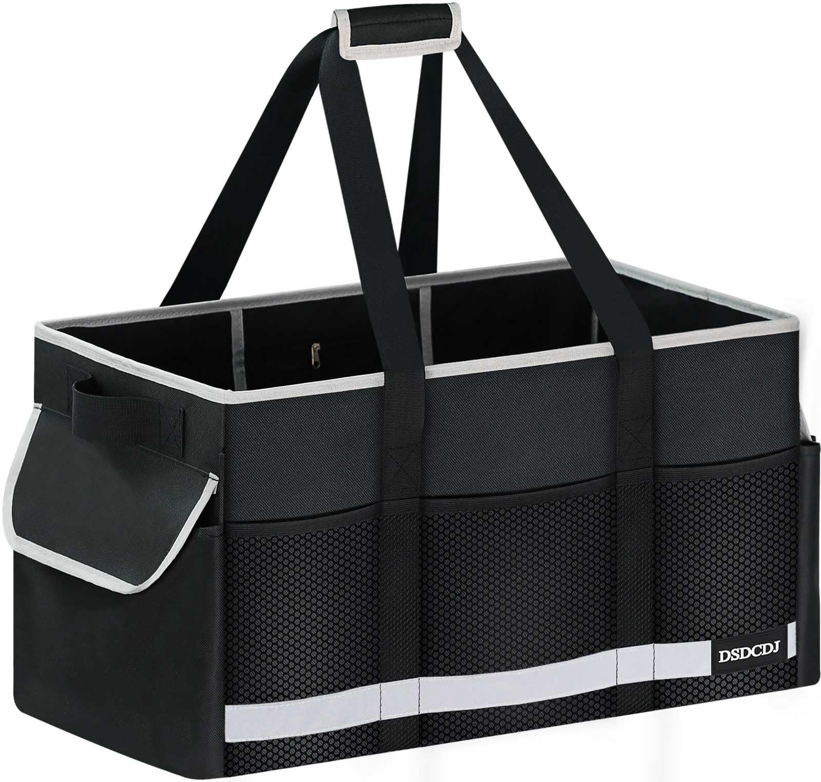 Extra Large Utility Tote Bag Reflective Strip Hard Bottom Grocery Beach Car