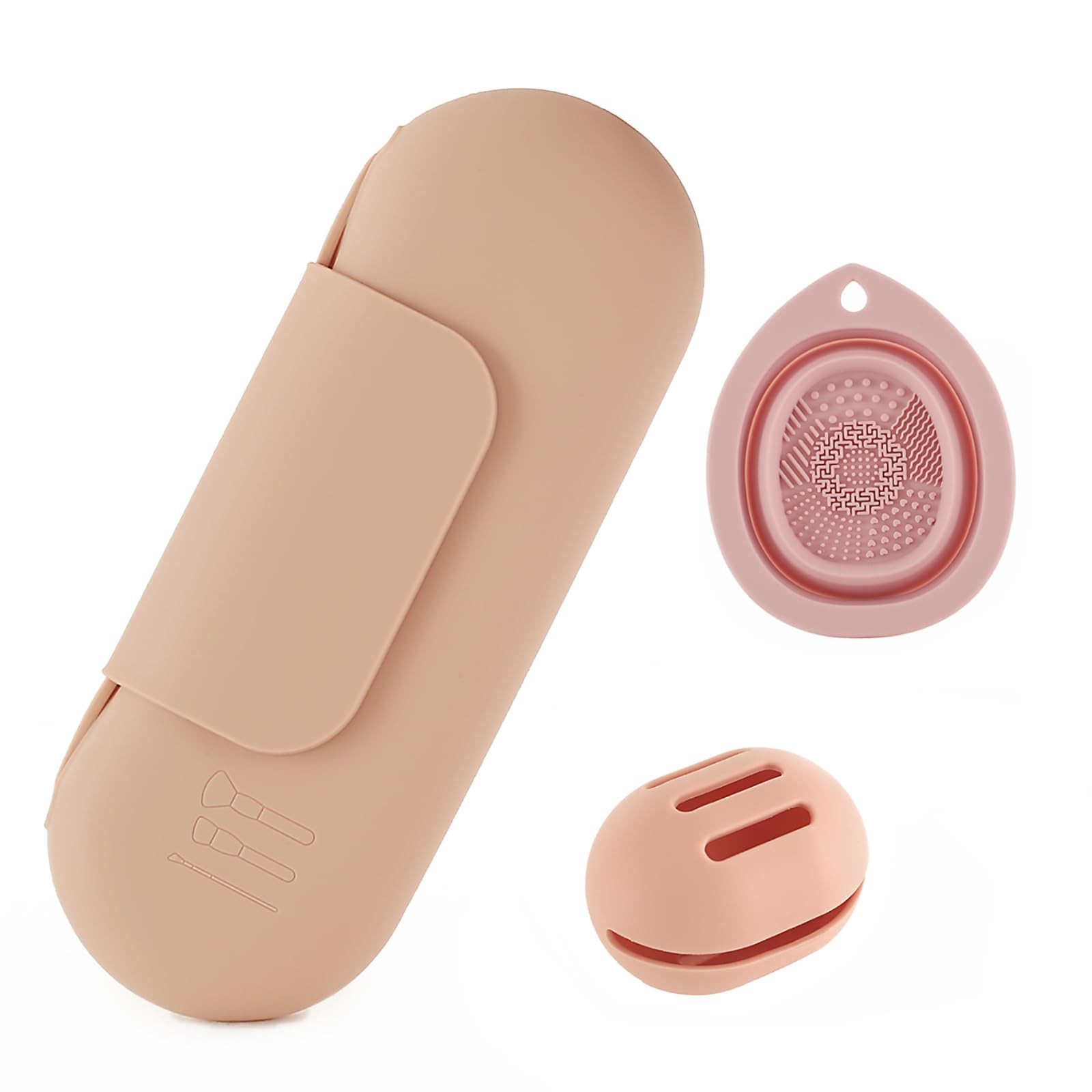 Silicone Makeup Brush Holder Set – Portable Travel khaki