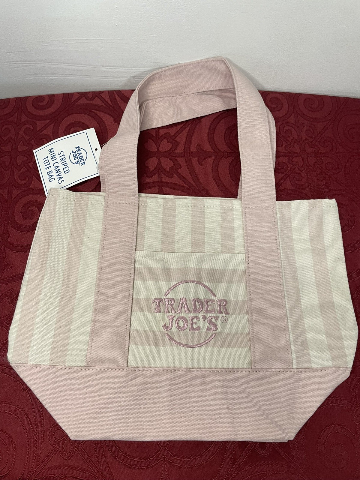 Trader Joe’s Mini Canvas Reusable Tote Bag Pink & White Striped