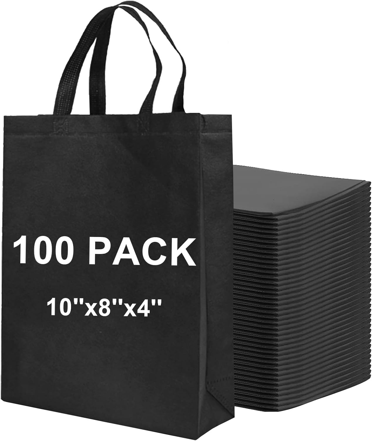100 Pcs Non Woven Bags Bulk,10X8X4 Inch Reusable Tote Bag with Handles, Portable