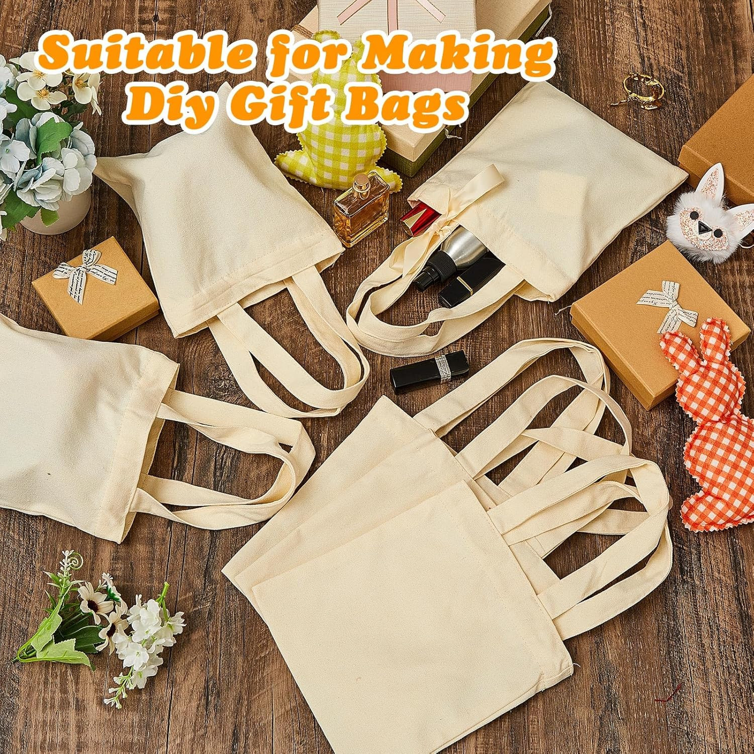 48 Pcs Mini Canvas Tote Bags for DIY, Parties & Groceries – 8.5×8 Inch