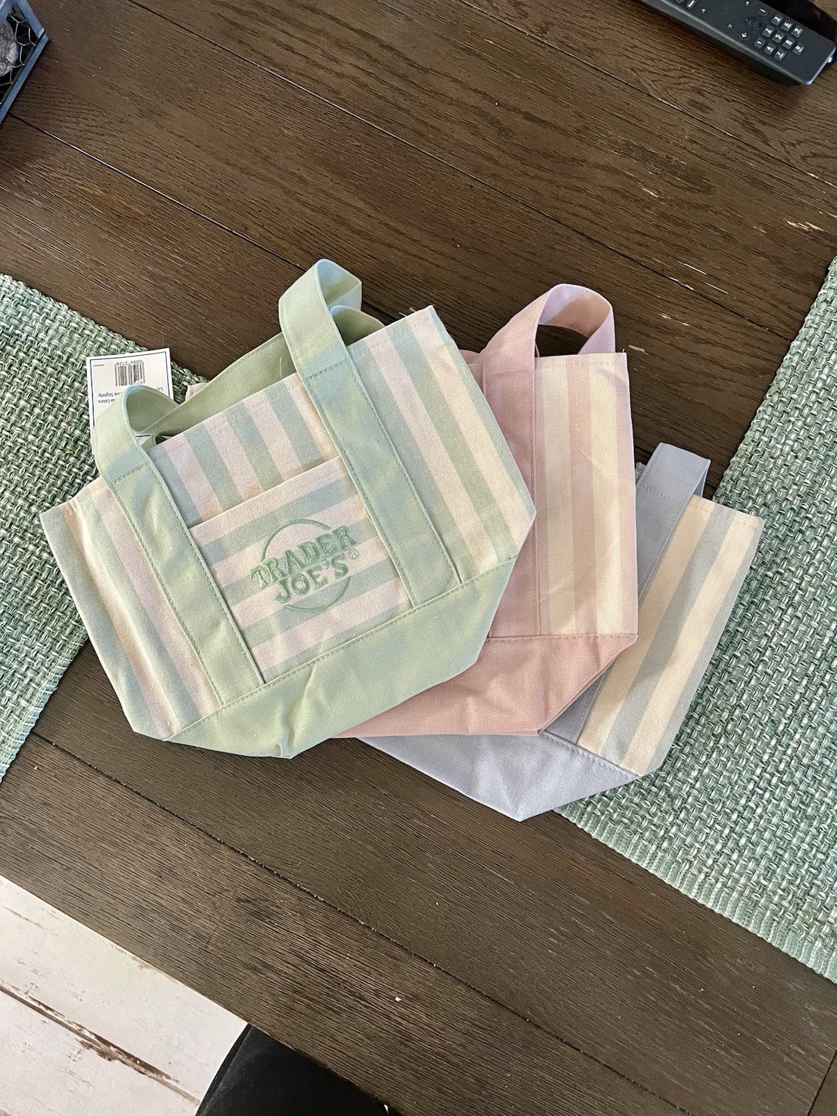 Trader Joe’s Set of 3 Striped Multicolor Canvas Tote Bags 13x6x11 in