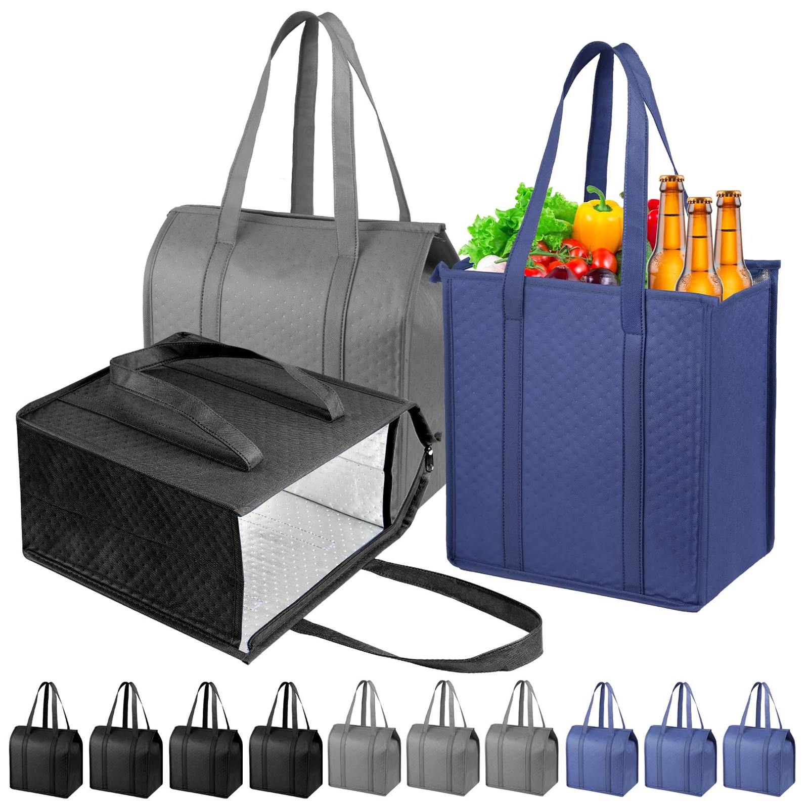 YZiCHENQQ 10pcs Insulated Grocery Bags with Zippered Top for Frozen Food Shop…