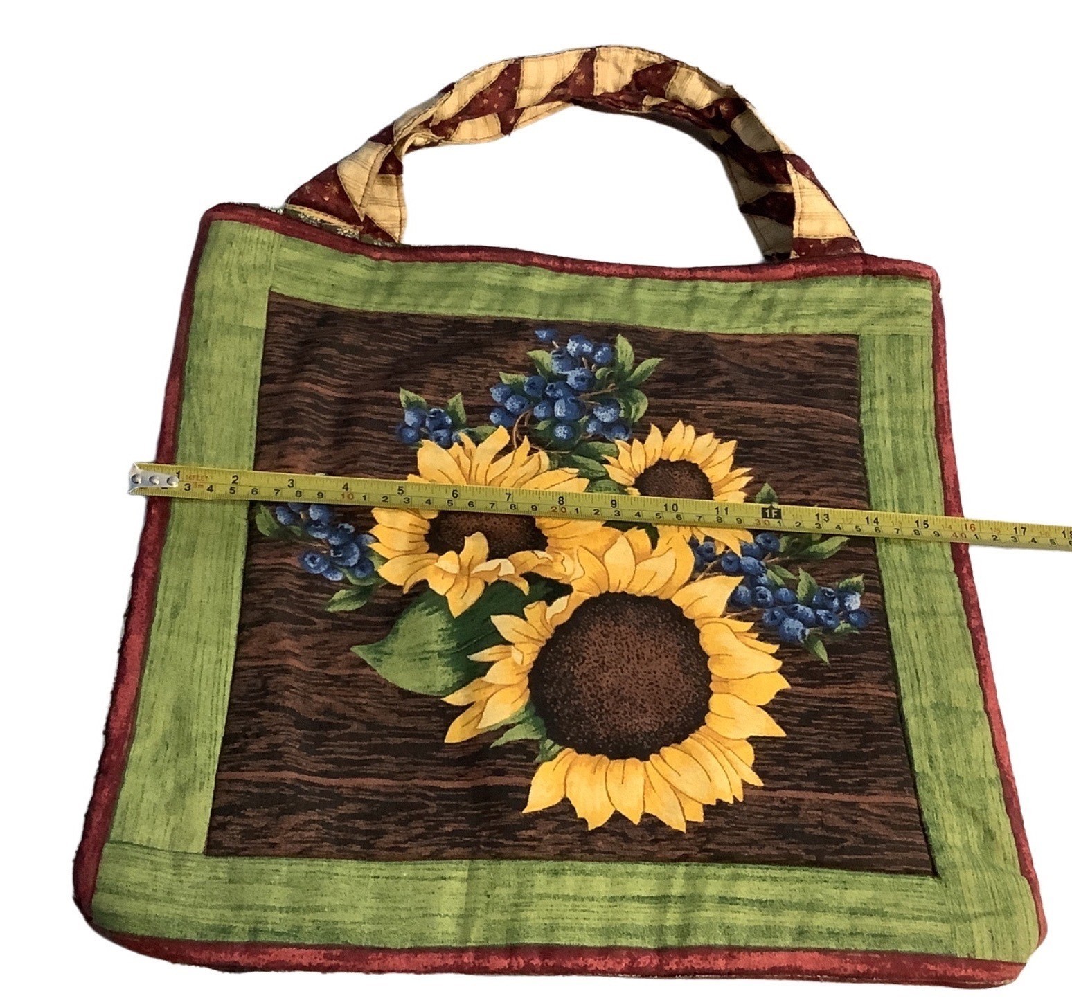 Sunflower Handmade Bag Shopping Crafting Reusable Birdhouse Blueberries 14”x 16”