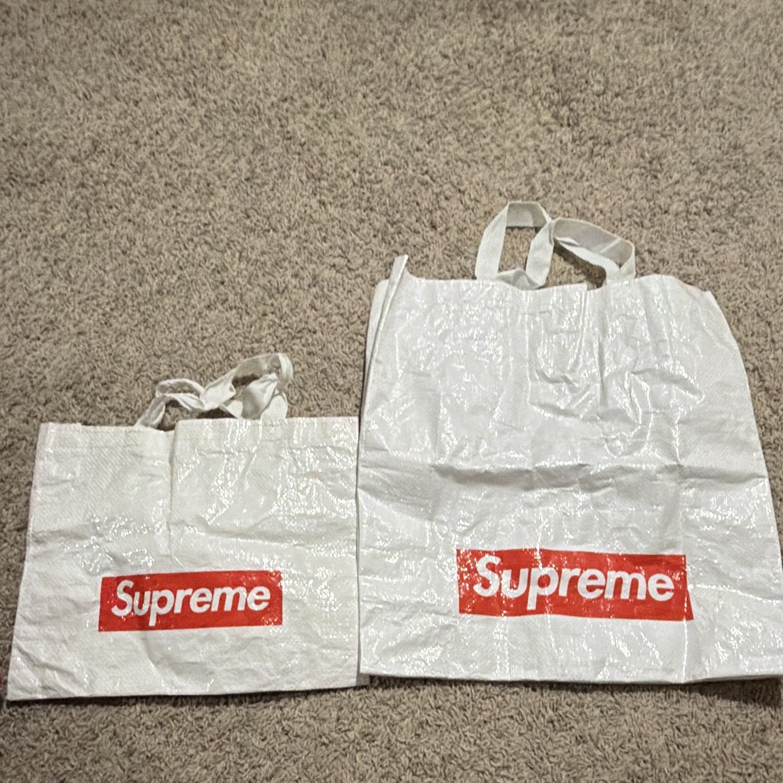 Supreme White/Red Logo Reusable Shopping Bags (2) 25 x 14 x 6 in