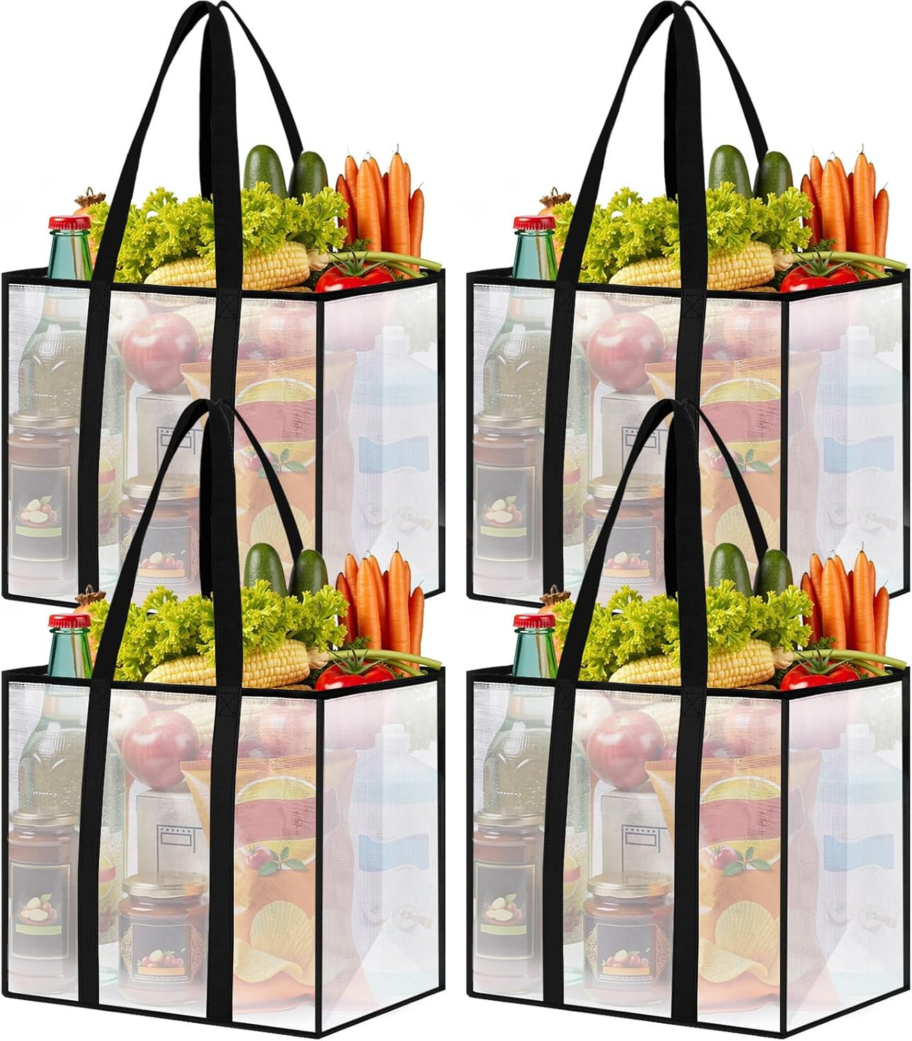 4 Pack Reusable Grocery Bags, Heavy-Duty Shopping Bags with Sturdy Handles