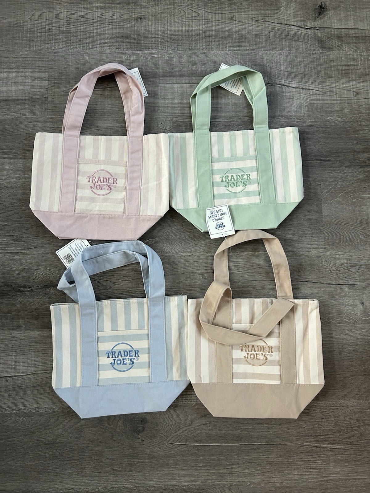 Trader Joe’s Mini Pastel Stripe Canvas Tote Bag Limited Edition Set Of 4 NWT