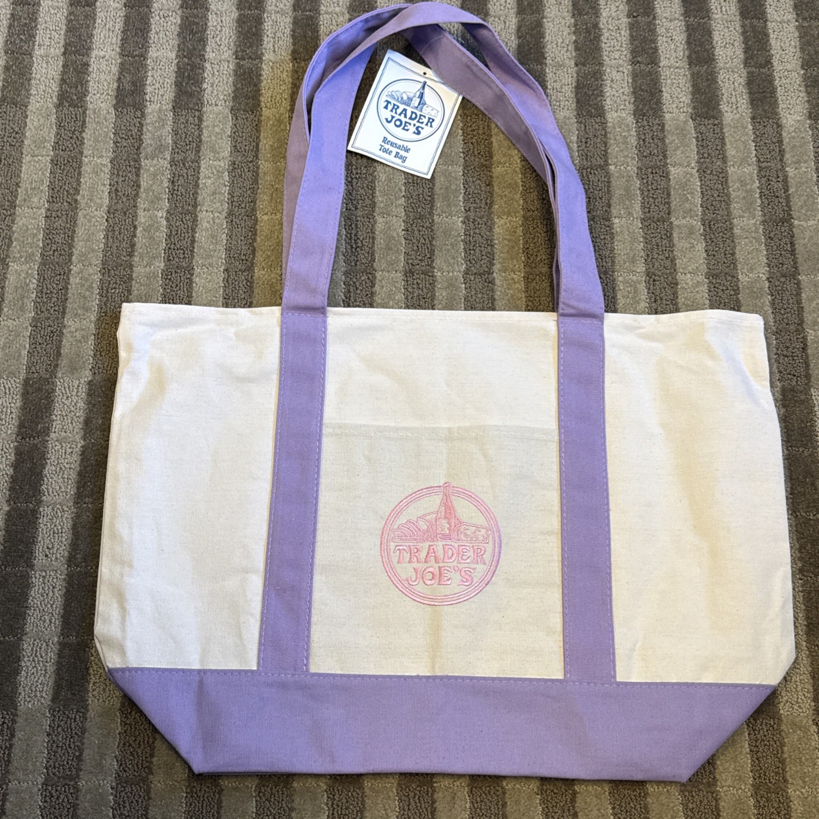 Trader Joe’s Lavender Light Purple Large Cotton Canvas Tote Bag Spring 2026 NWT