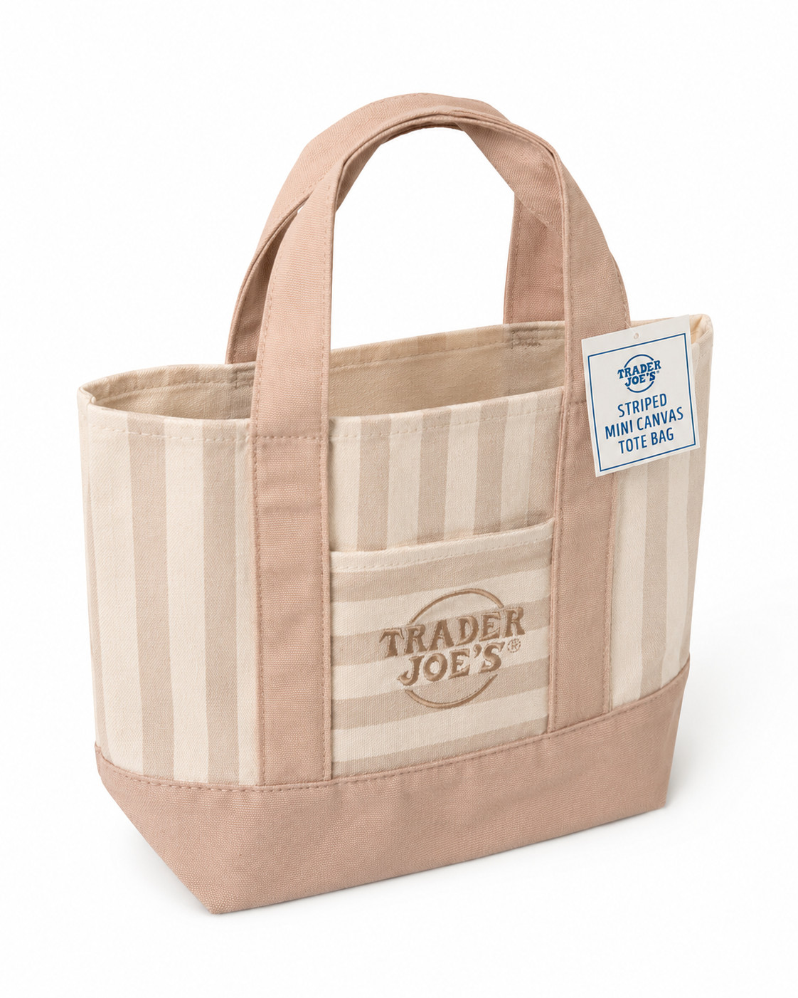 Trader Joe’s Beige Cream Striped Mini Canvas Tote Bag New w Tags Limited School