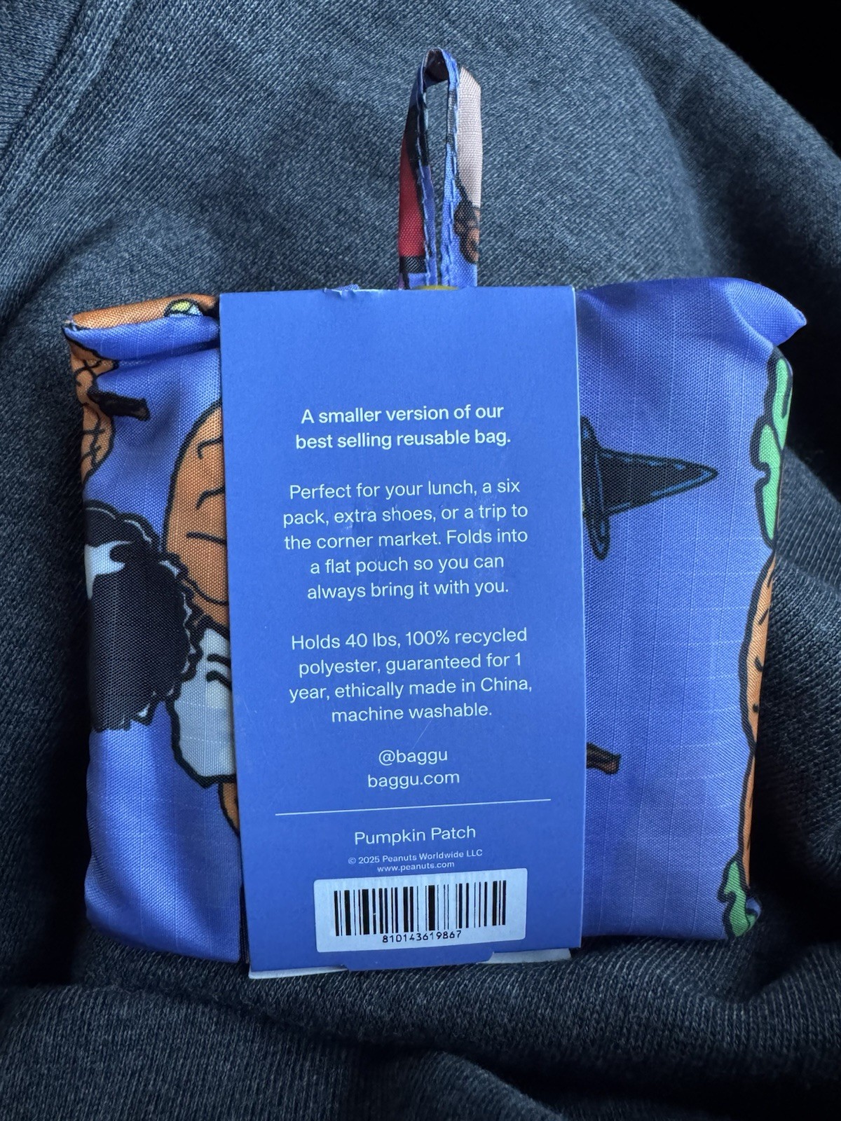BAGGU Peanuts Baby Reusable Bag Pumpkin Patch Foldable Recycled Polyester