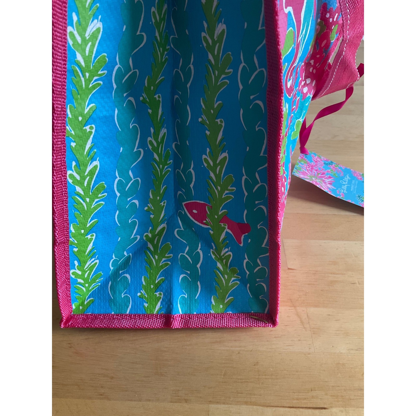 Lilly Pulitzer Sea Soiree Market Bag Reusable Shopping Tote Pink Blue Seahorse