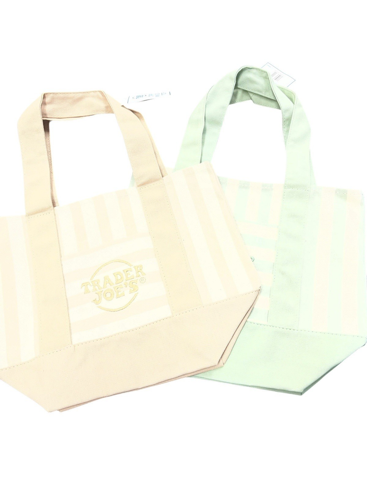 NWT Trader Joe’s Mini Striped Pastel Tote Bags Teal & Tan Set of 2