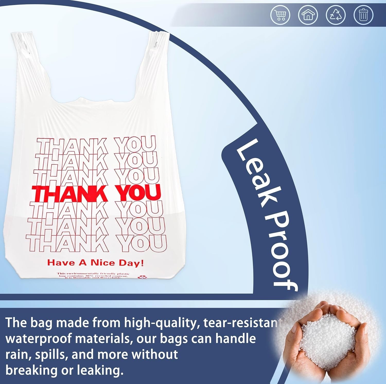 100 Count White Thank You T-Shirt Bags – Reusable & Disposable Grocery Solution