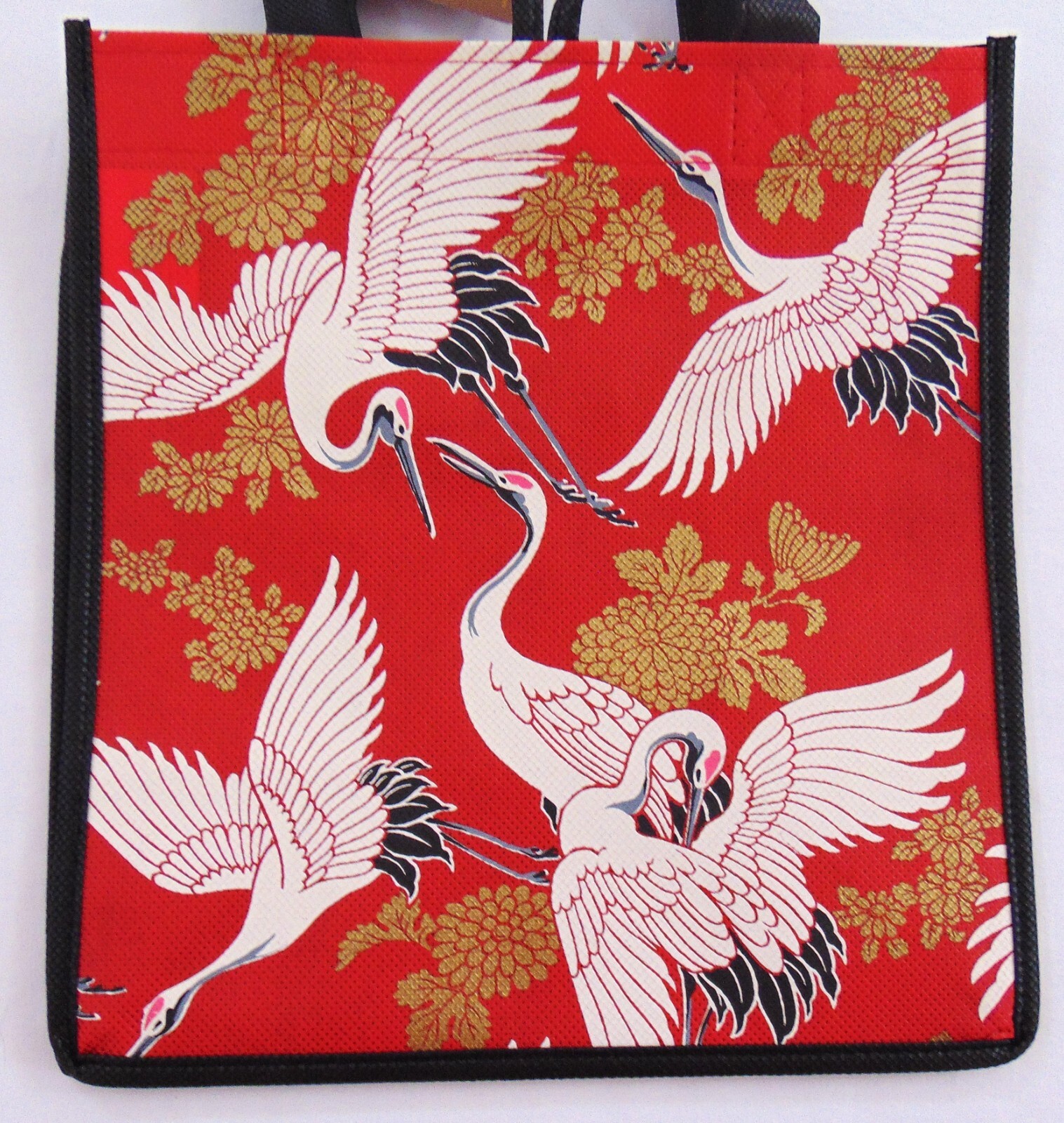 NWT Tropical Paper Garden Reusable Shopping Tote Bag Cherry Blossom Crane Red