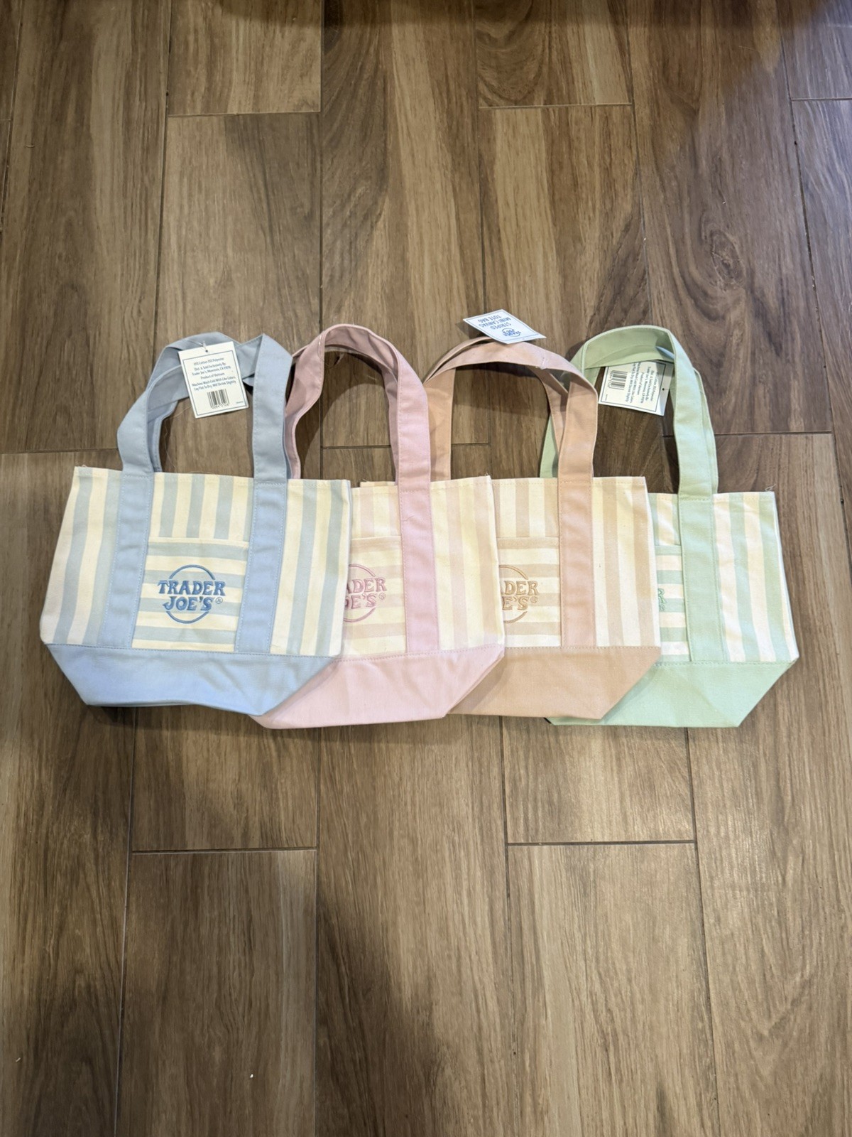 Trader Joe’s Mini Pastel Stripe Canvas Tote Bag Limited Edition Set Of 4 In Hand