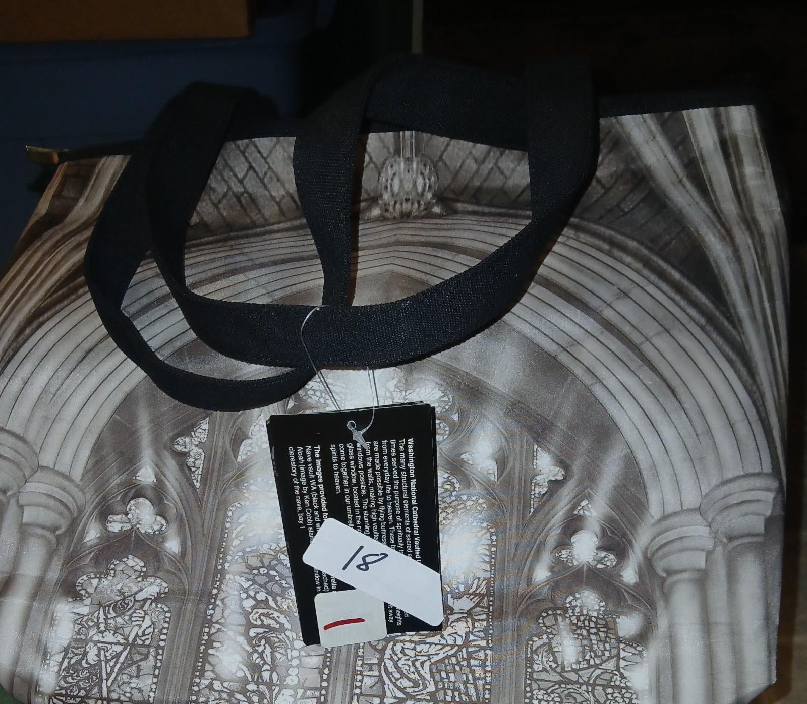 Galleria Enterprises Reusable Large Tote Shopping Bag Black/Gray Print 18in 45qt