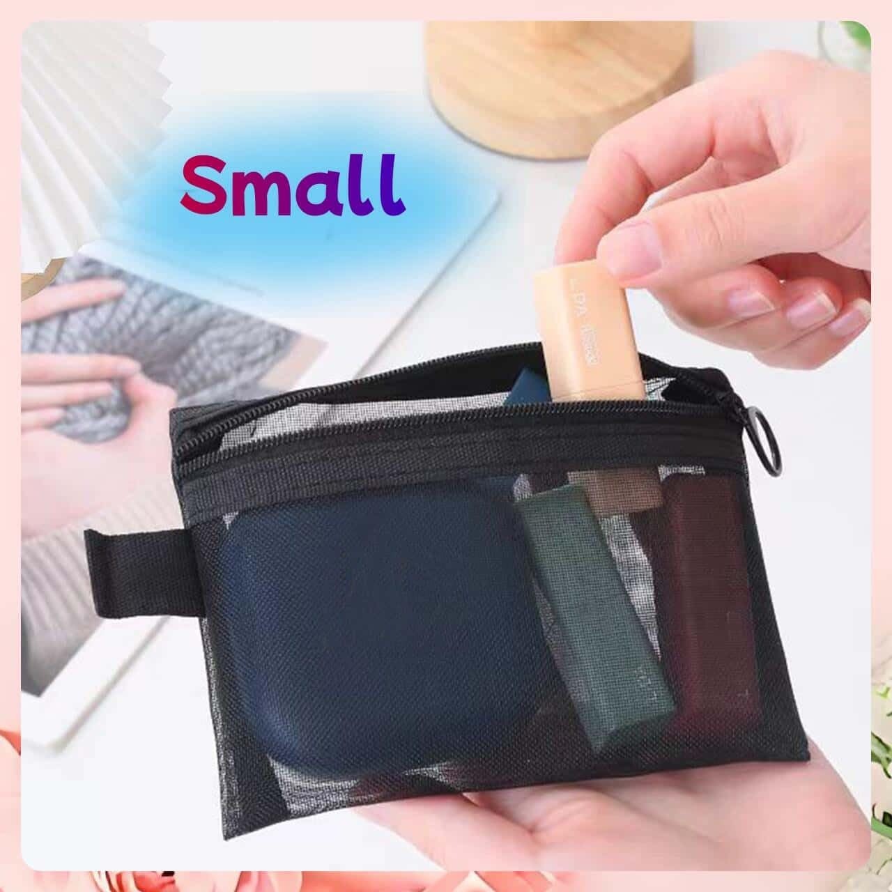 ZSlactp 5-Pack Small Mesh Zipper Pouch Bags, 9.2″ x 7″, Black Side-Pull