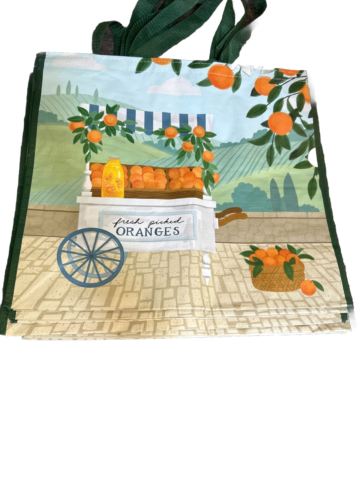 Orange Print Reusable Shopping Bags Large Waterproof ECO / Lot Of 4