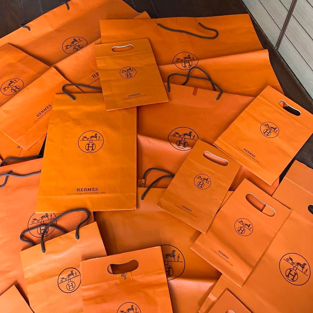 23 packs Authentic Hermes Orange Shopping Paper Gift Tote Bags-Various size