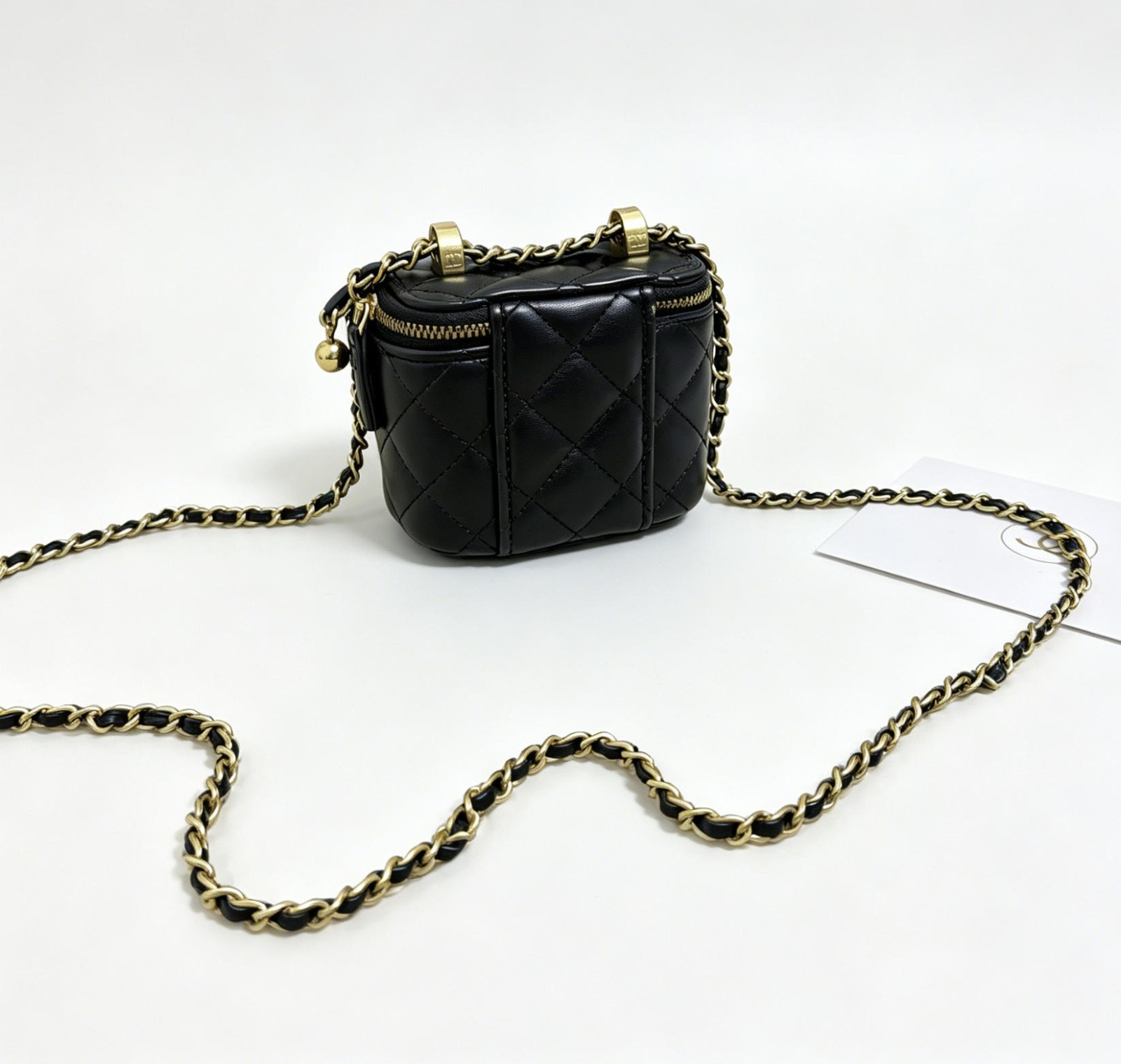 VIP-GIFT Makeup Bag Beauty Double Gold Ball Mini Box Bag Zipper Chain Crossbody