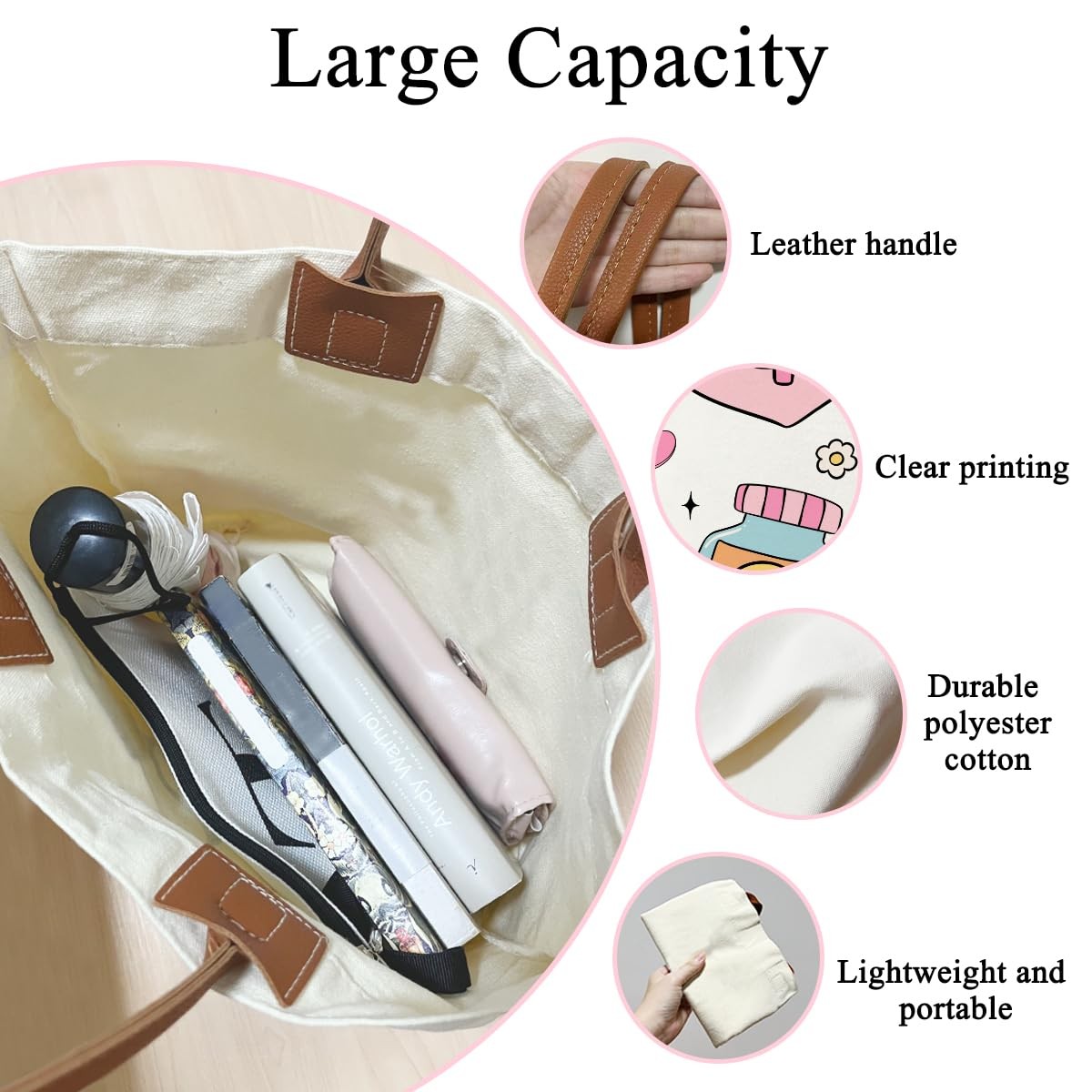 Stylish Pink Nurse Tote Bag Women, Graduation Gift Canvas with Leather Handle