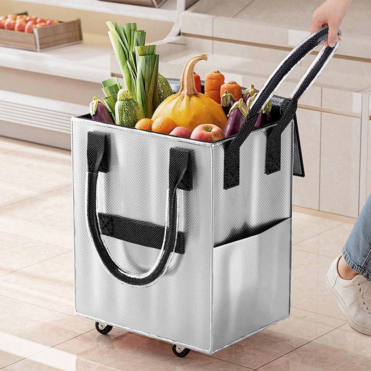 Large Rolling Shopping Tote Bag with Wheels Market Laundry Travel Carrier