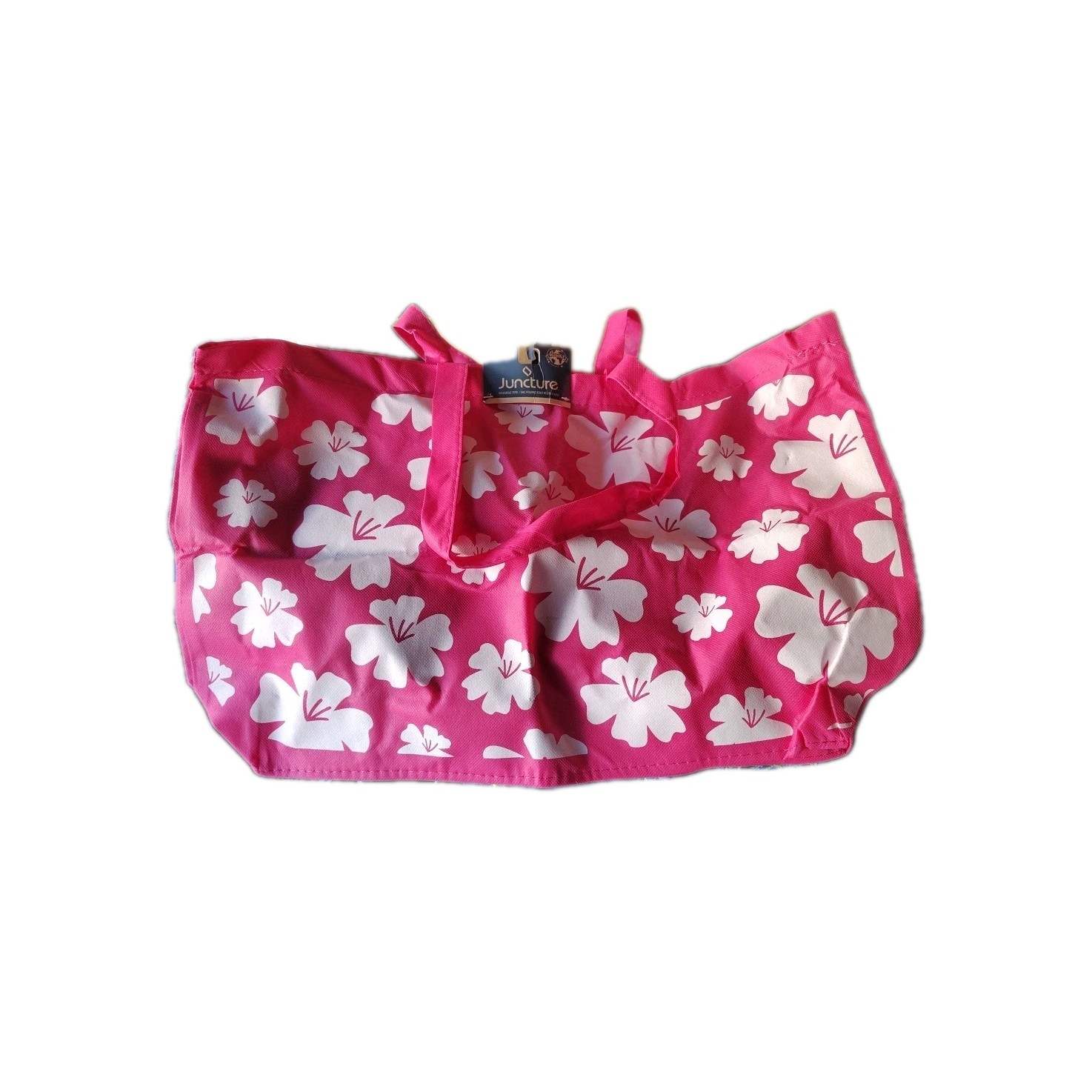 Bright Pink Hibiscus Tropical Reusable Tote Bag Juncture Beach Bag Trendy New