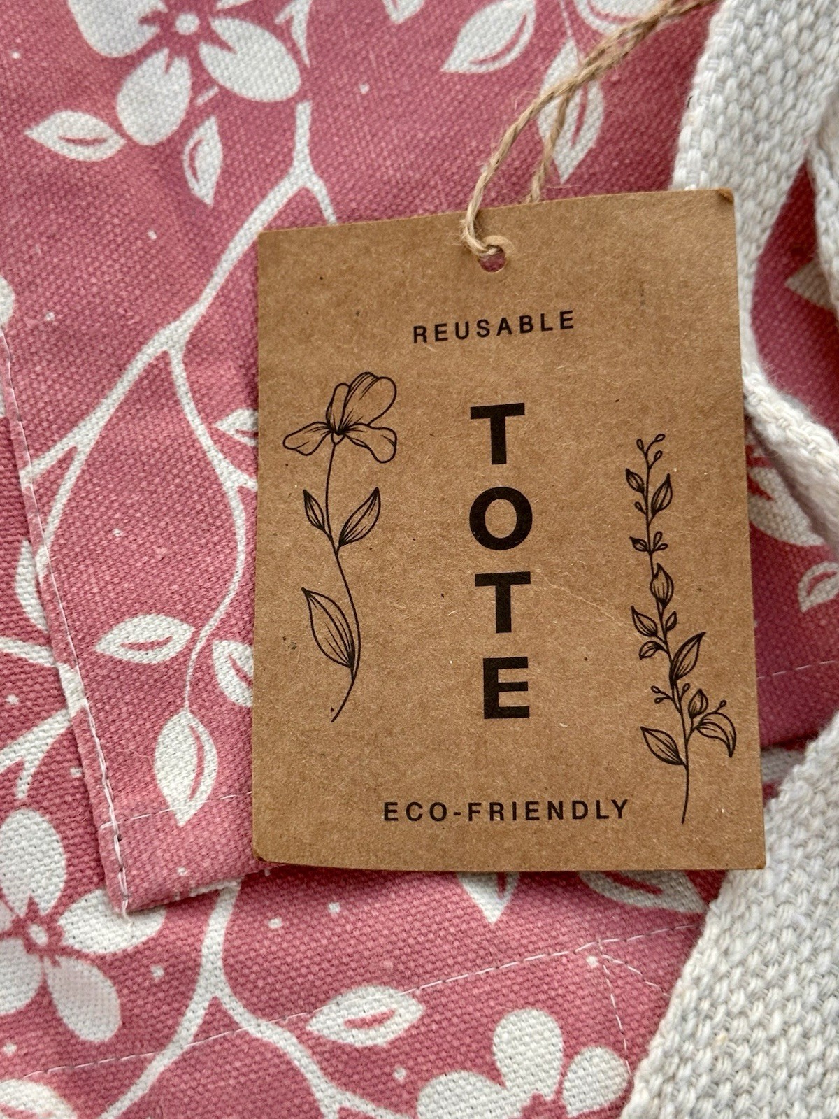 Reusable Tote Bag Eco-friendly Pink White Floral NWT