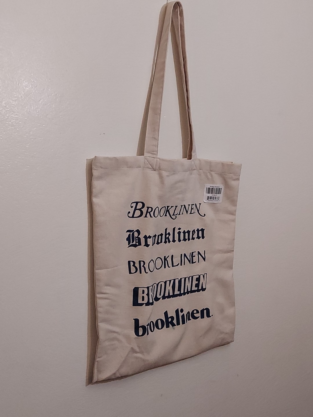 Brooklinen Canvas Tote Bag Light Beige Cotton Blue Lettering 17x 15.5 inches