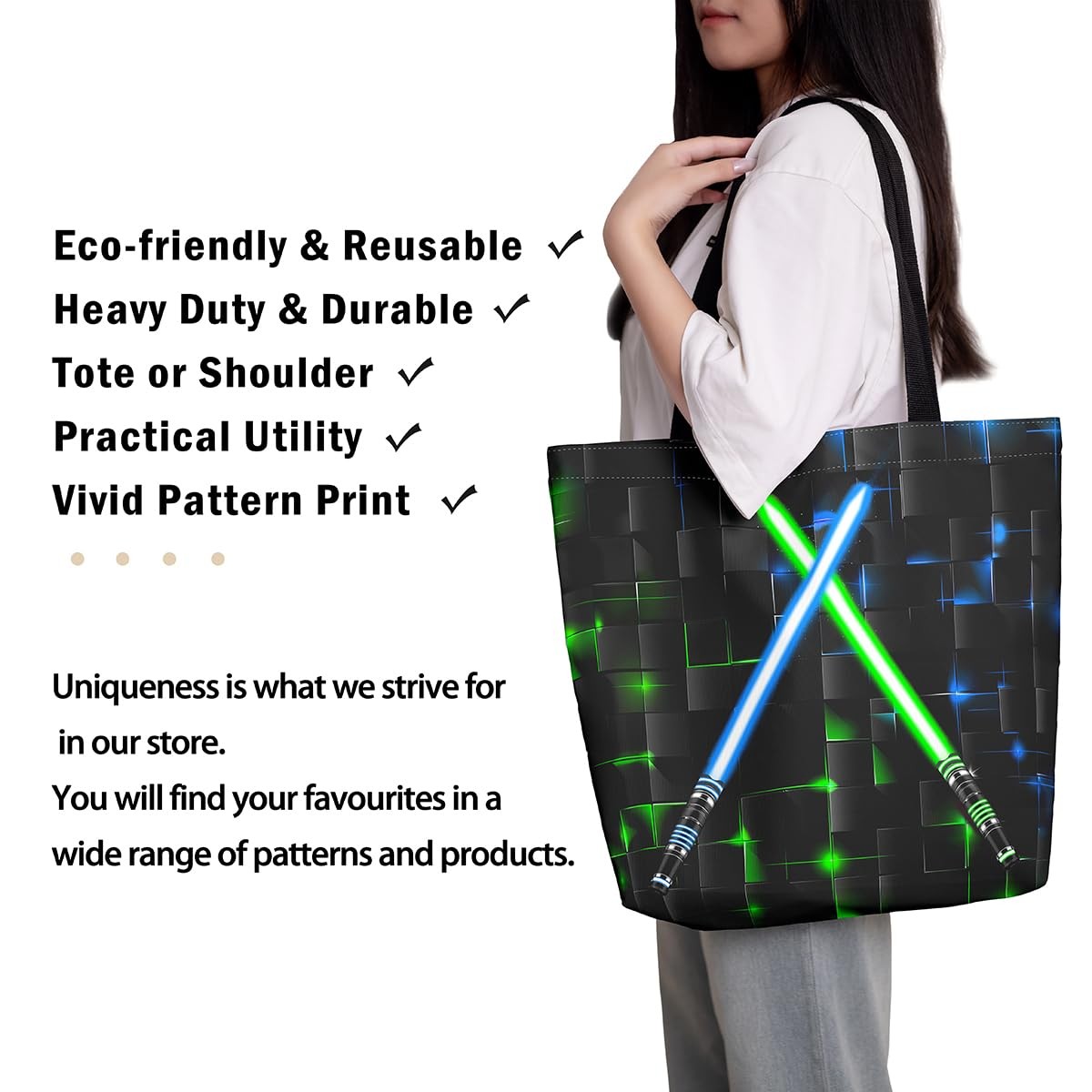 Blue Green Light Up Canvas Tote Bag Geometric Grid Shopping Canvas Bags,Teens…