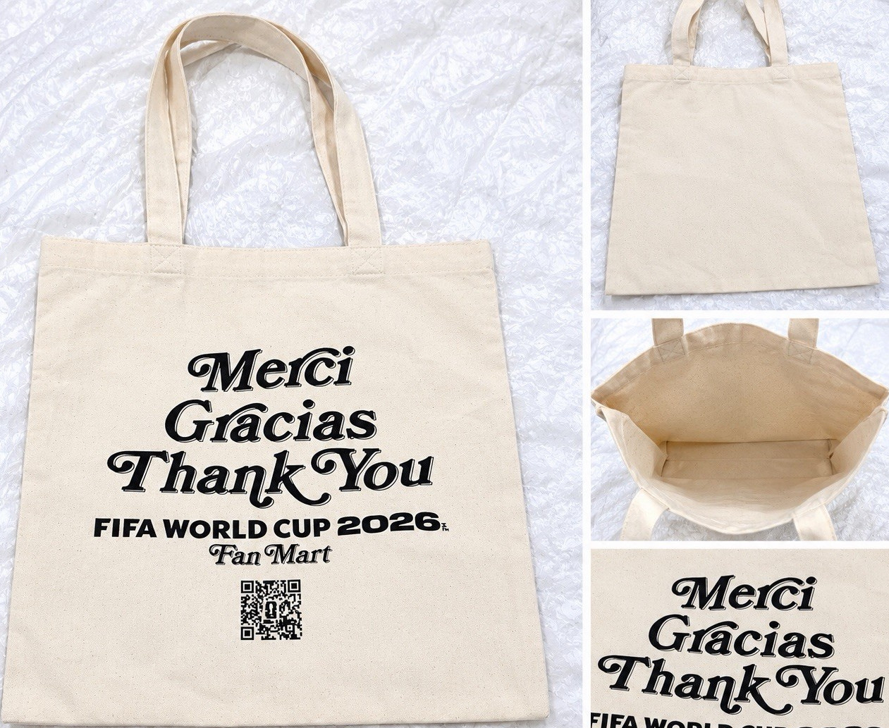 FIFA World Cup 2026 FanMart Beige Canvas Reusable Tote 15in Merci Gracias