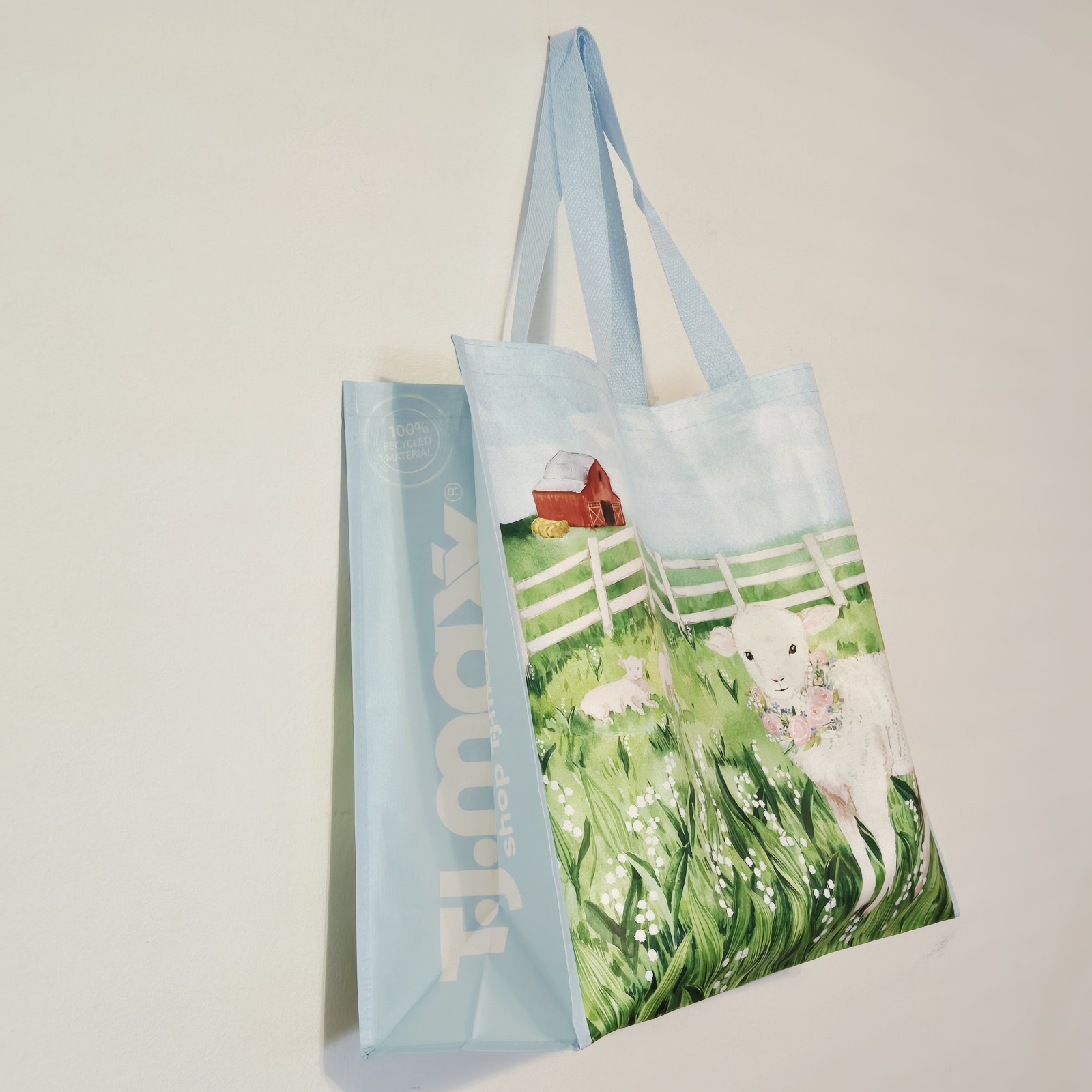 Lamb Sheep Lilies Of The Valley Farm Barn Wreath Fence Spring Gift Bag TJMaxx