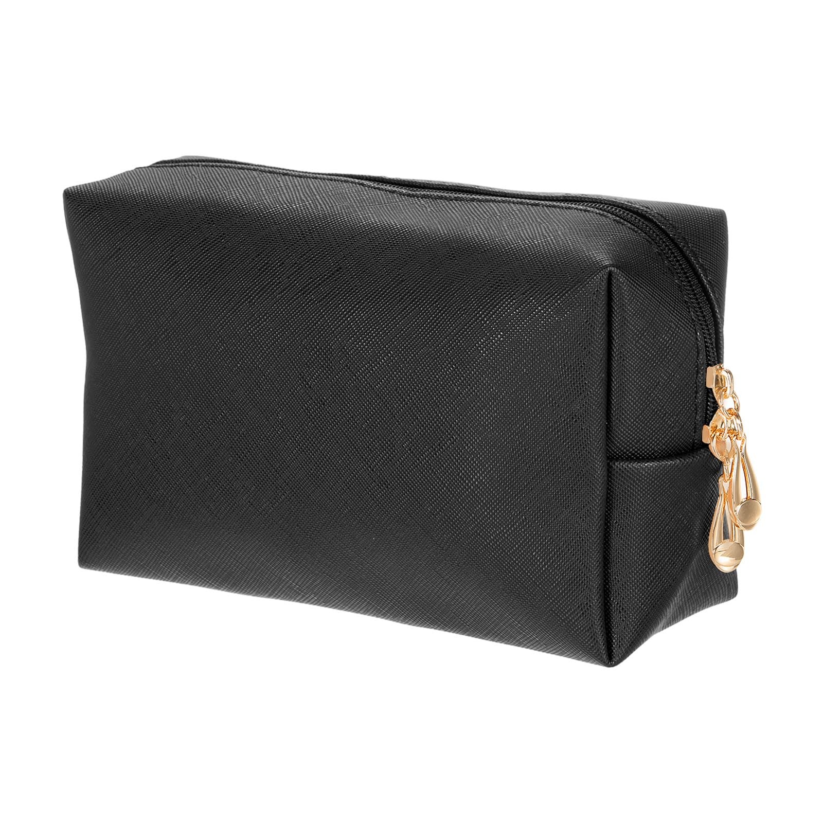 uxcell PU Leather Square Makeup Bag, Waterproof Cosmetic Organizer Bag Black