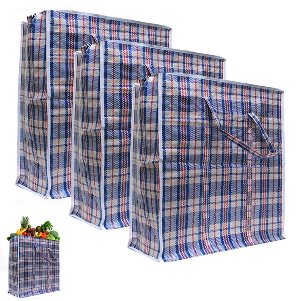 3 Pc Tote Reusable Bags for Large Laundry Zipper Bag Shopping Organizing Groceri