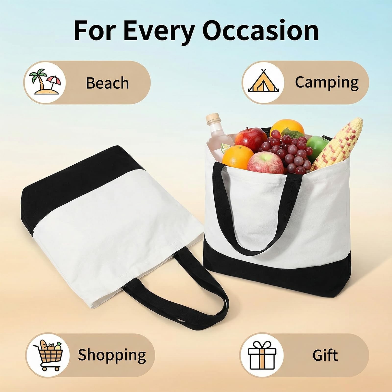 24 Pack Large Canvas Tote Bags Bulk with Handles 24 Colors 18.5 x 15 Inch Mon…