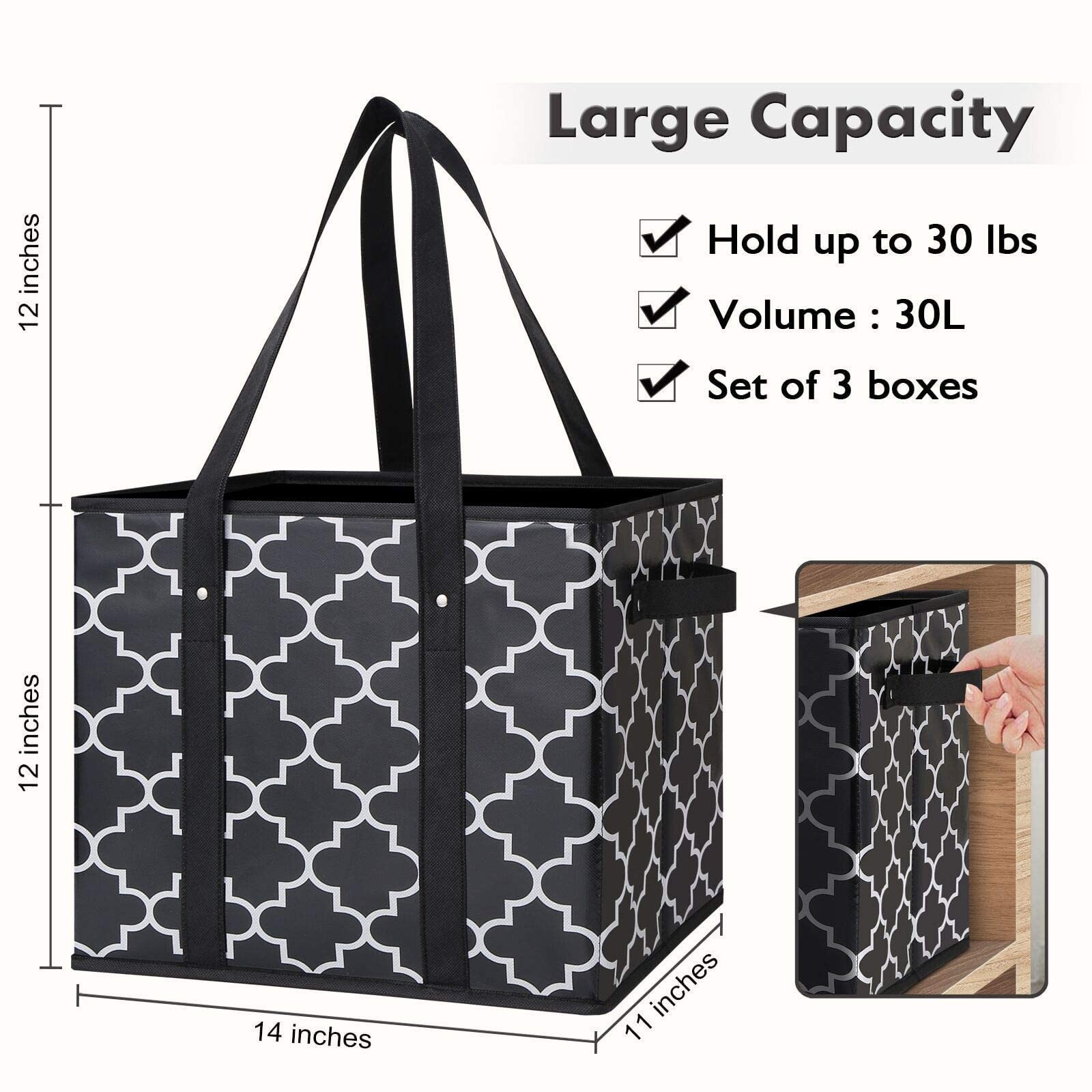 Reusable Grocery Bags 4-Pack Foldable Washable Large Storage Bins Basket Wate…