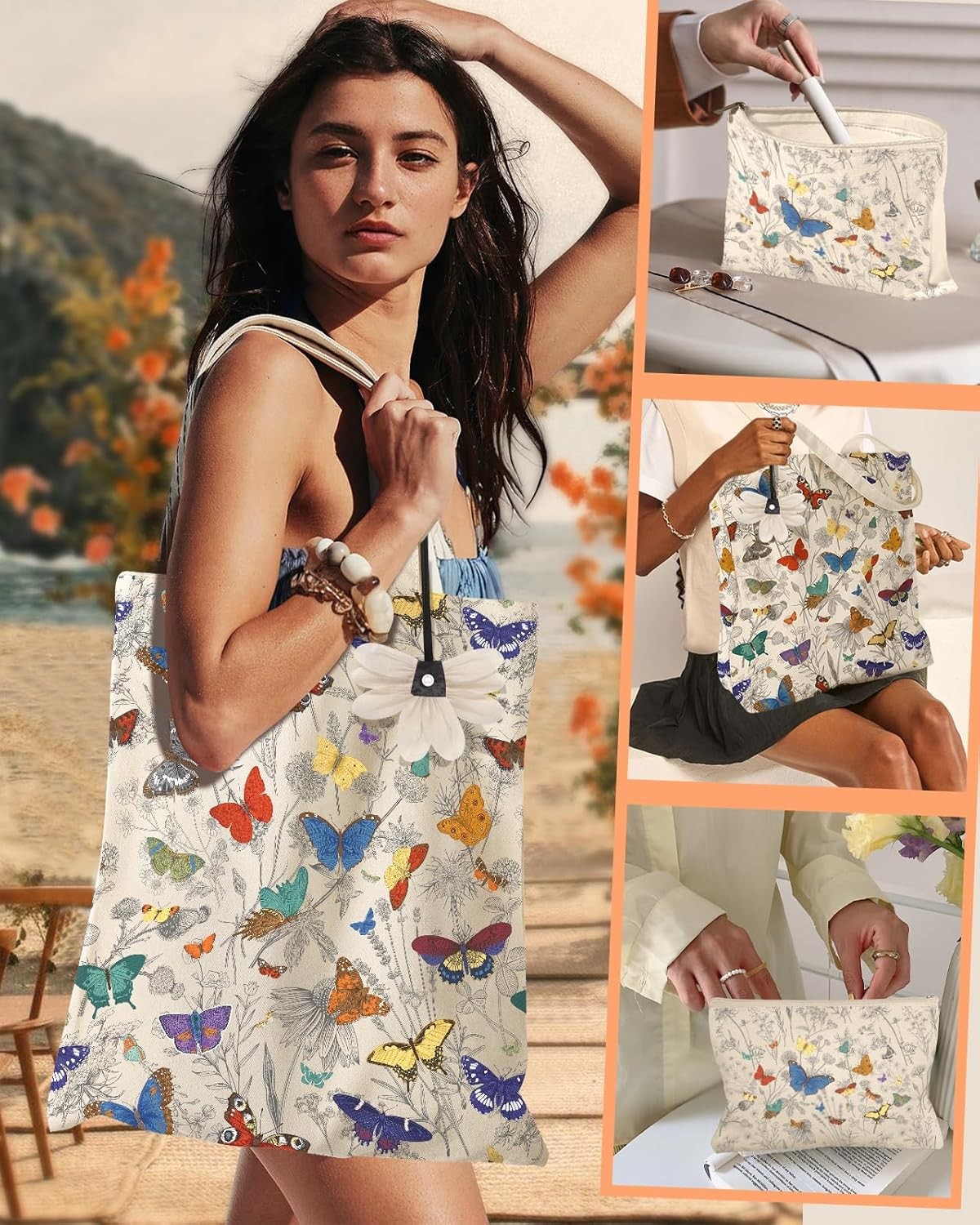 Aesthetic Canvas Tote Bag – with Makeup Pouch Bag for Women