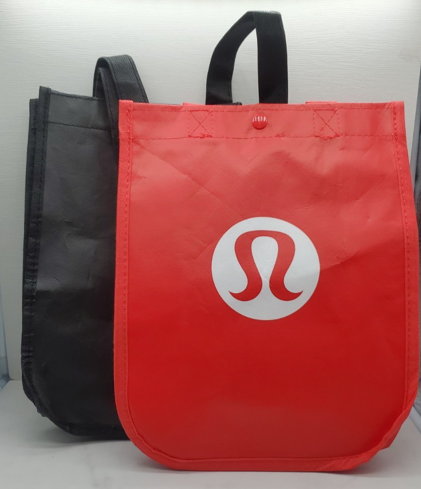 Lot of 2 Lululemon Small Reusable Shopping Tote Bag Red Black ~ Used