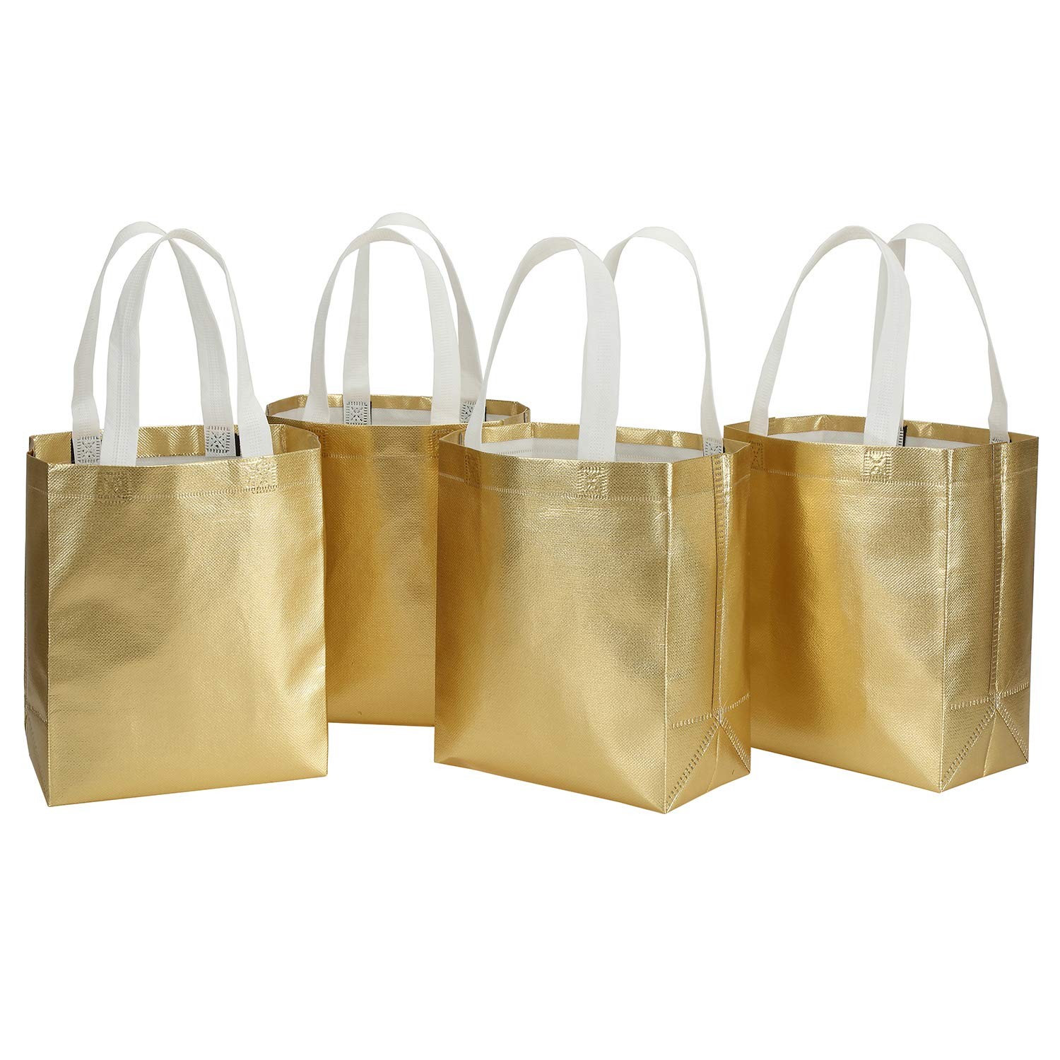 Tosnail 40 Pack 10 x 8 Inch Glossy Gold Reusable Grocery Bags Shopping Tote B…