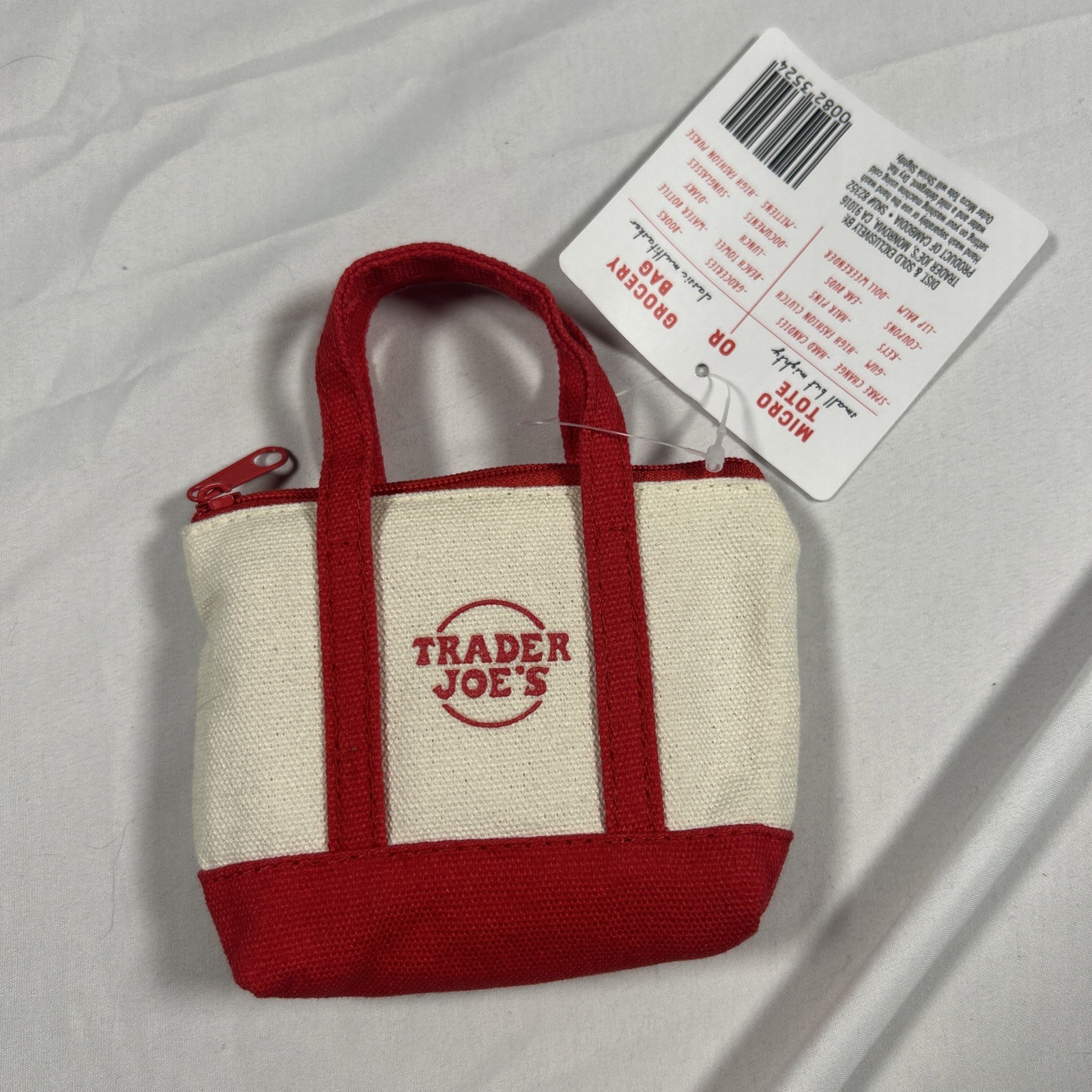 Trader Joe’s Micro Tote Canvas Red Tote with Reusable Grocery Foldable Tote Bag