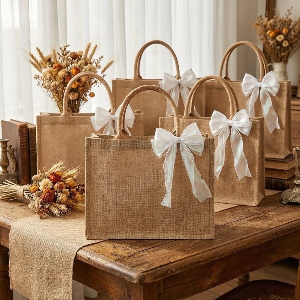 ZVQTD 8pcs Burlap Tote Bags Set with Handles, Large Jute Tote Waterproof Reus…