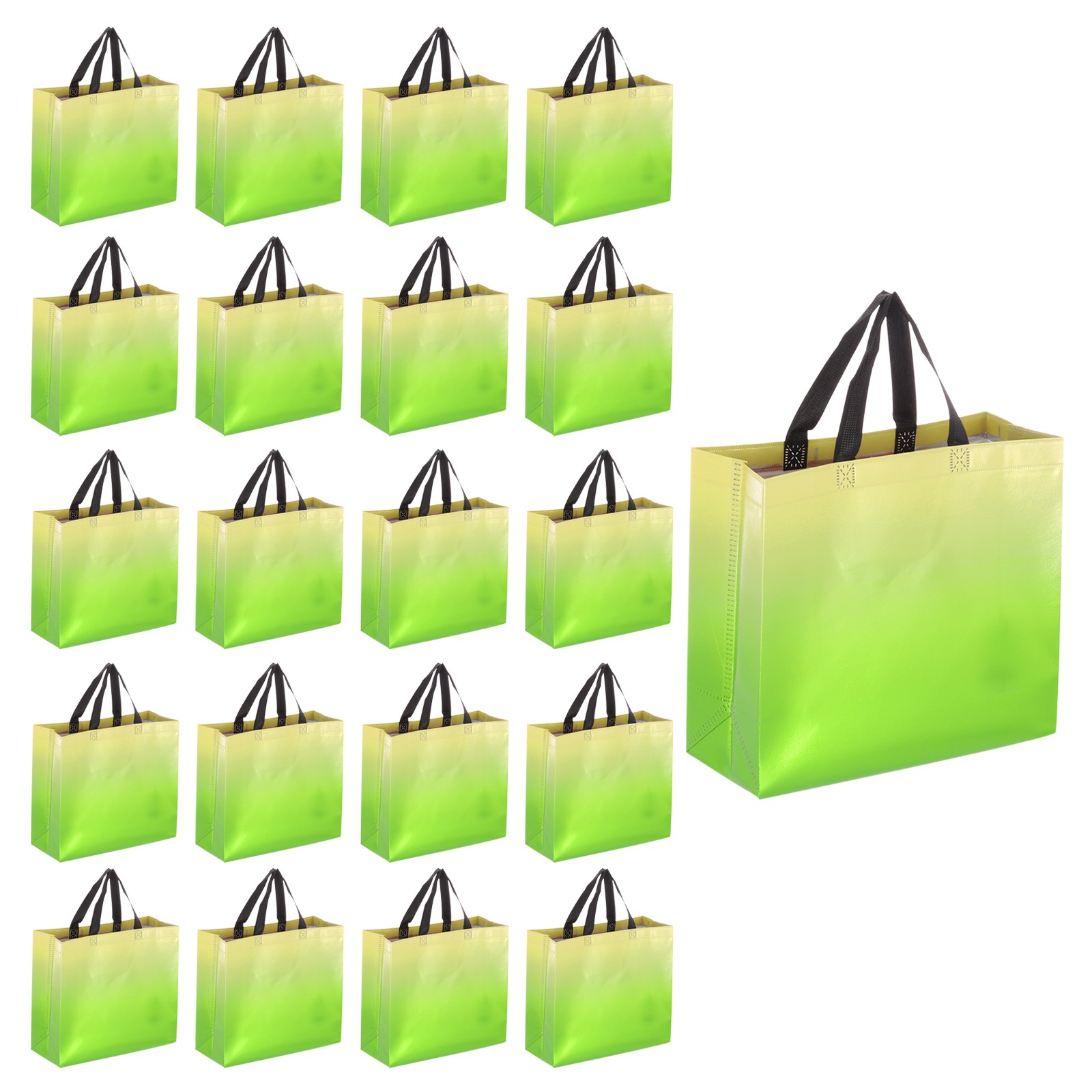 24Pcs Reusable Gift Bags with Handles 10.6 x 13 Inch Gradient Green