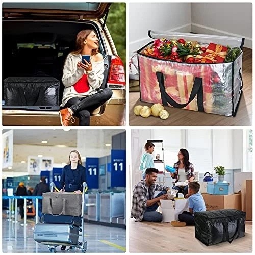 Oversized Moving Bags with Reinforced Handles, Heavy-Duty Storage 6-Pack Clear