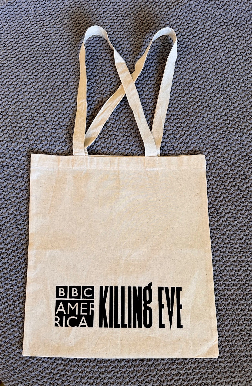 BBC America Killing Eve Cotton Reusable Tote Bag Beige Foldable 16L x15W